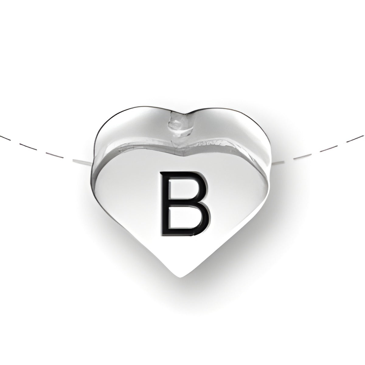 Heart-shaped bead featuring the letter 'B', made of sterling silver by Charm Factory.