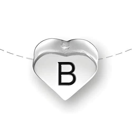 Heart-shaped bead featuring the letter 'B', made of sterling silver by Charm Factory.
