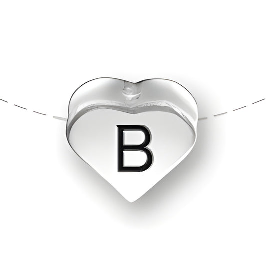 Heart-shaped bead featuring the letter 'B', made of sterling silver by Charm Factory.