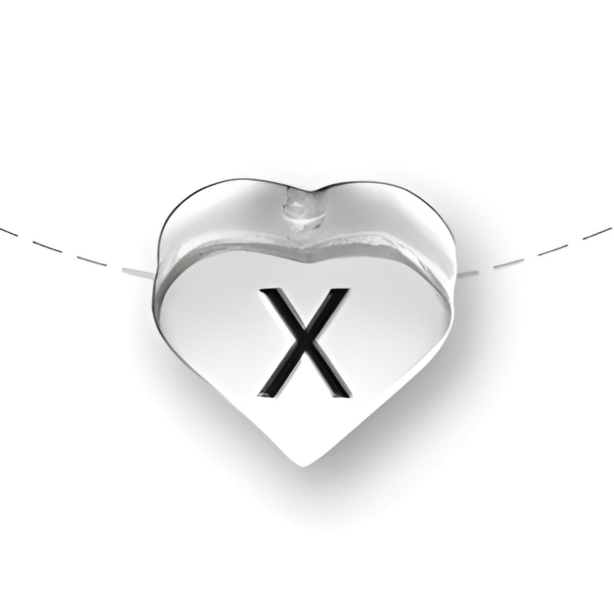 Heart-shaped bead featuring the letter 'X', made of sterling silver by Charm Factory.