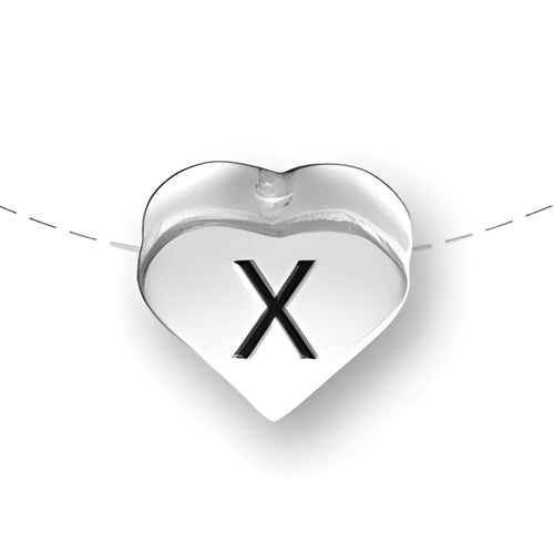 Heart-shaped bead featuring the letter 'X', made of sterling silver by Charm Factory.