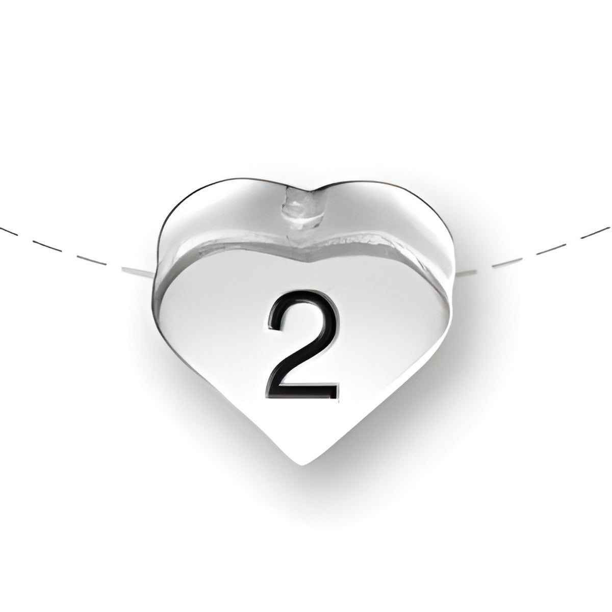 Heart-shaped bead with the number 2, made of sterling silver, designed for charm jewelry by Charm Factory.