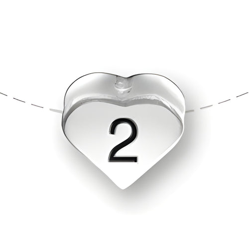 Heart-shaped bead with the number 2, made of sterling silver, designed for charm jewelry by Charm Factory.