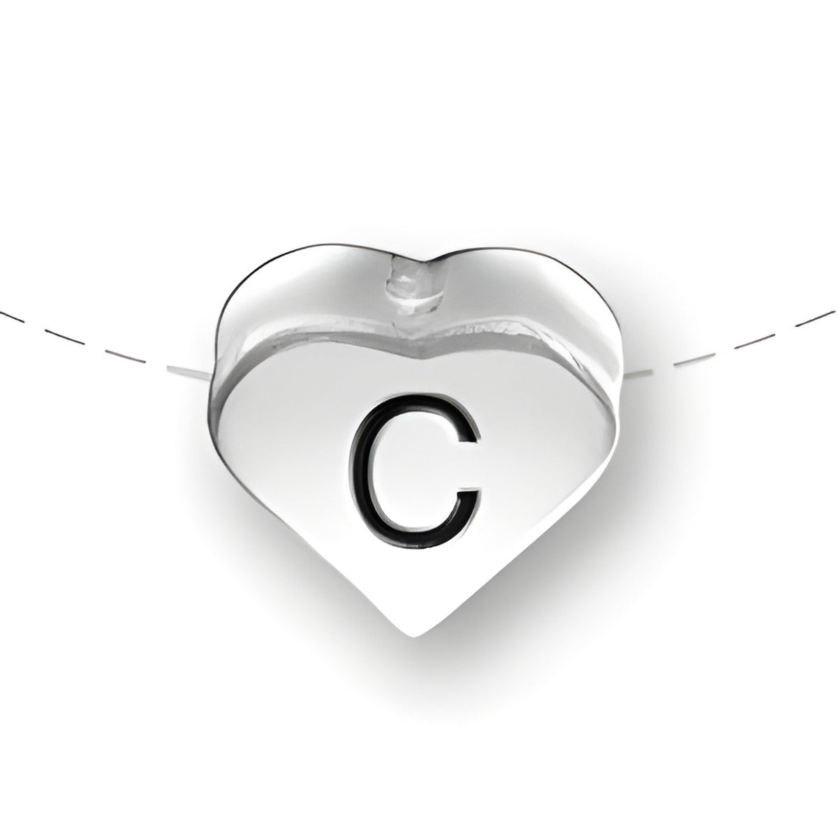 Heart-shaped bead featuring the letter 'C', made of sterling silver by Charm Factory.