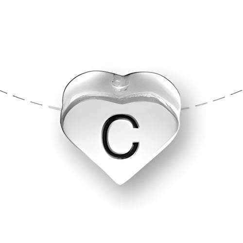 Heart-shaped bead featuring the letter 'C', made of sterling silver by Charm Factory.