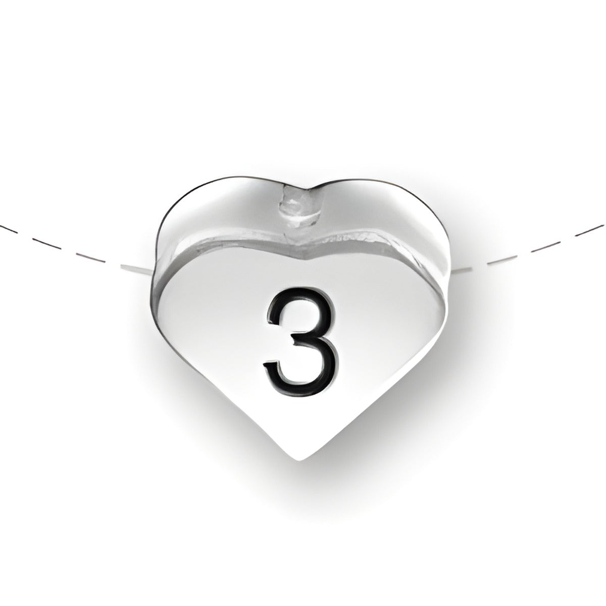Heart-shaped bead with the number 3, made of sterling silver by Charm Factory.