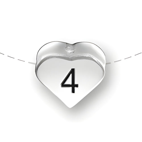 Heart-shaped bead with the number 4, made of sterling silver, designed for charm jewelry by Charm Factory.