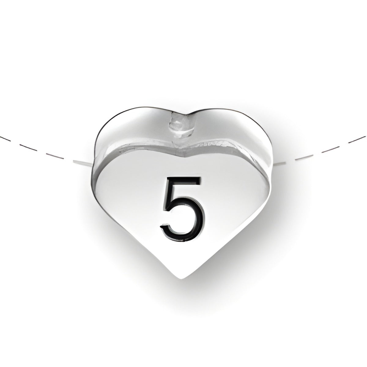 Heart-shaped bead with the number 5, made of sterling silver, designed by Charm Factory.