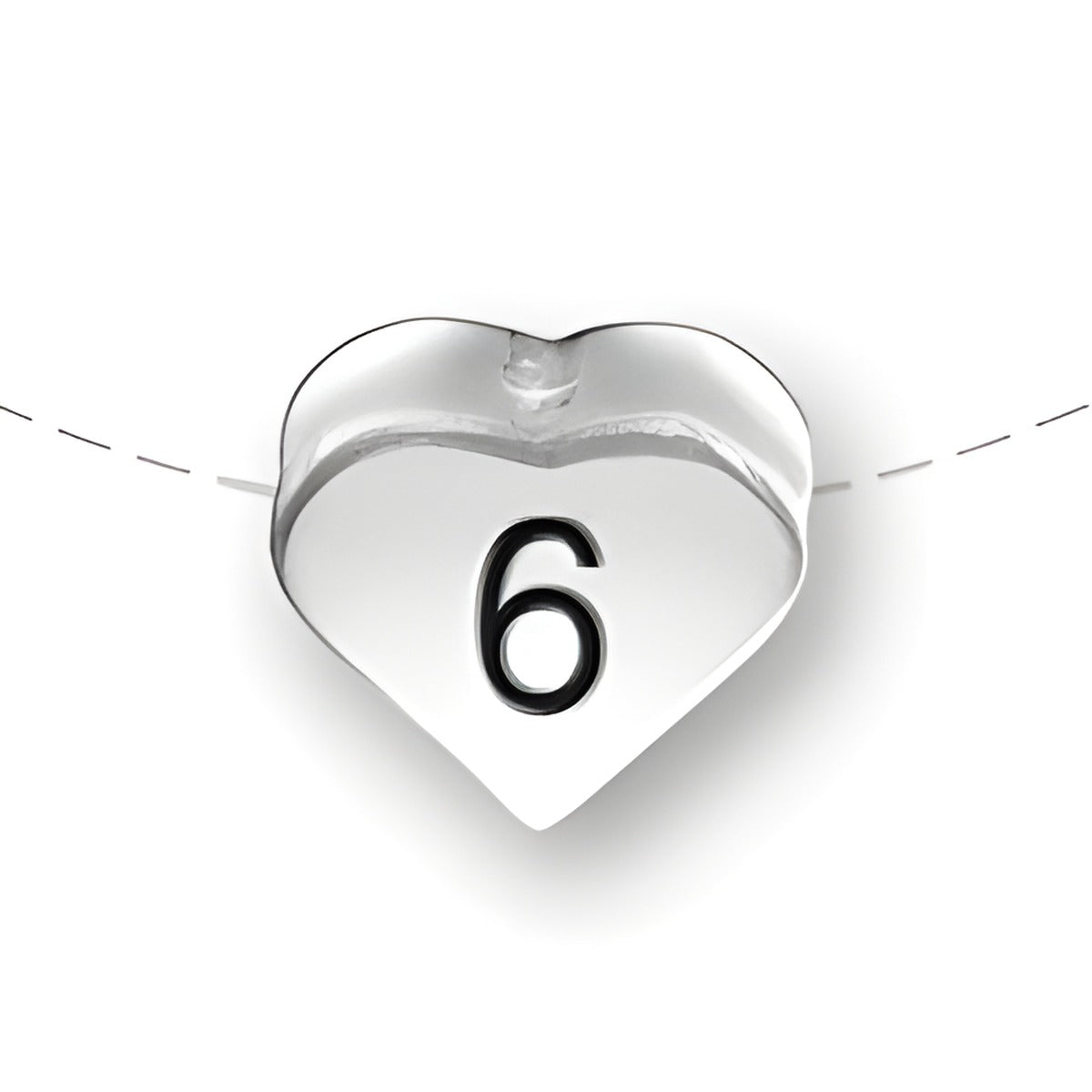 Heart-shaped bead with the number 6, made of sterling silver by Charm Factory.