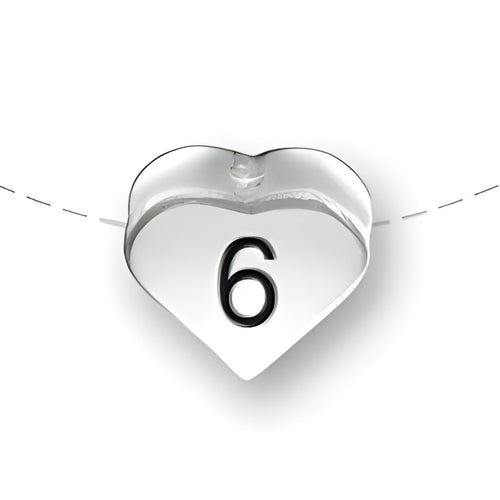 Heart-shaped bead with the number 6, made of sterling silver by Charm Factory.