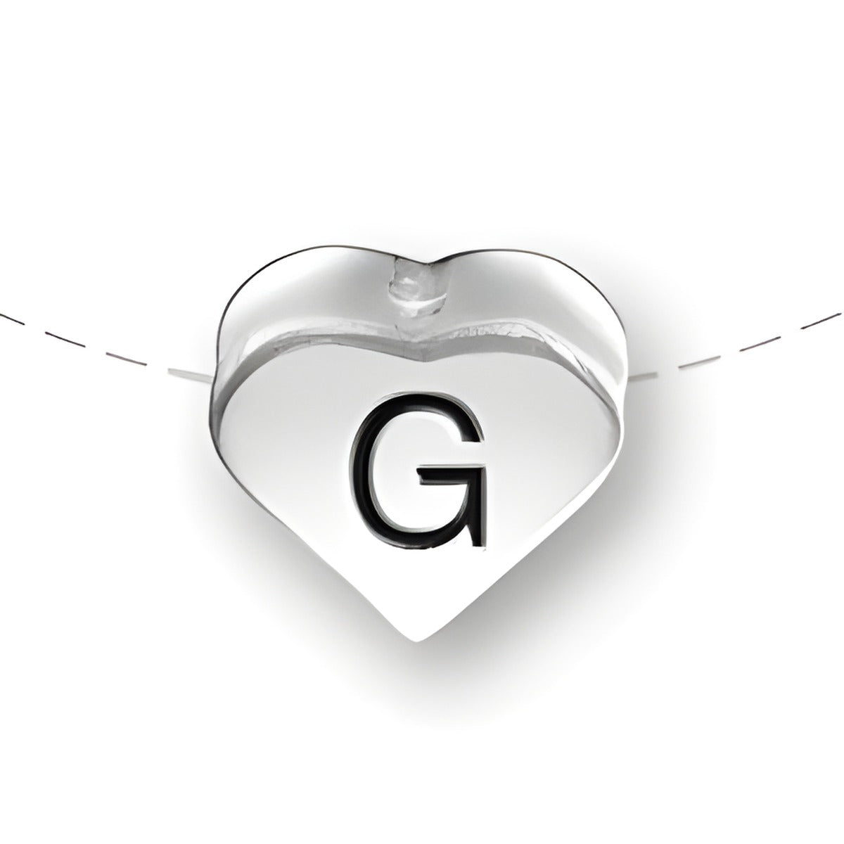 Heart-shaped bead featuring the letter 'G', made of sterling silver by Charm Factory.