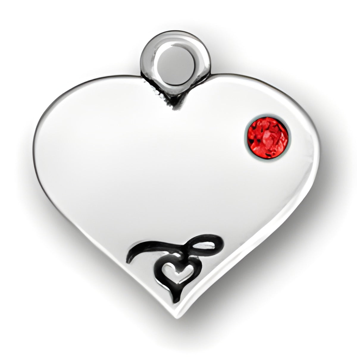 Charm Factory Heart with Red Crystal, made of polished silver, featuring a decorative design and a vibrant red crystal accent.-15