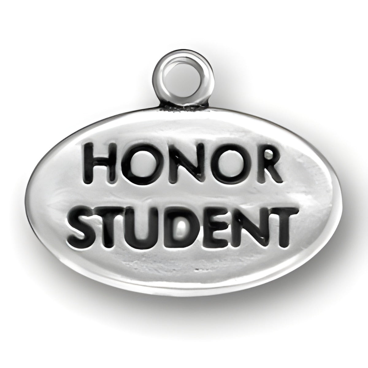 Honor Student Charm made of silver, featuring the words 'HONOR STUDENT' engraved on an oval shape.