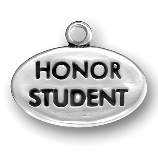 Honor Student Charm made of silver, featuring the words 'HONOR STUDENT' engraved on an oval shape.