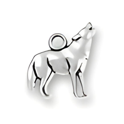 Howling Wolf Charm by Charm Factory, crafted from shiny silver metal, depicting a wolf howling.