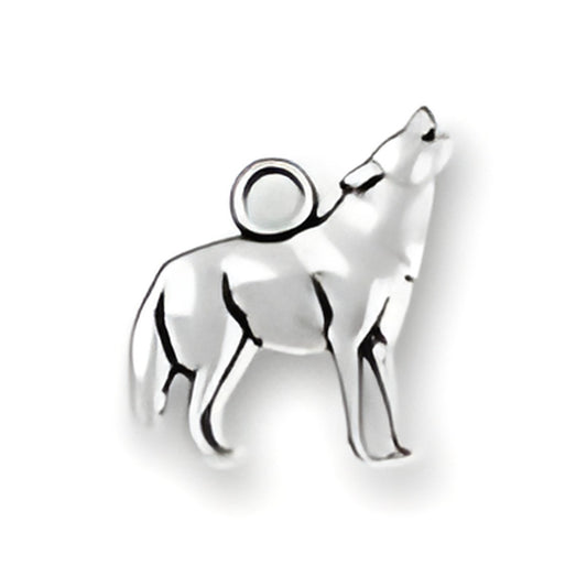Howling Wolf Charm by Charm Factory, crafted from shiny silver metal, depicting a wolf howling.