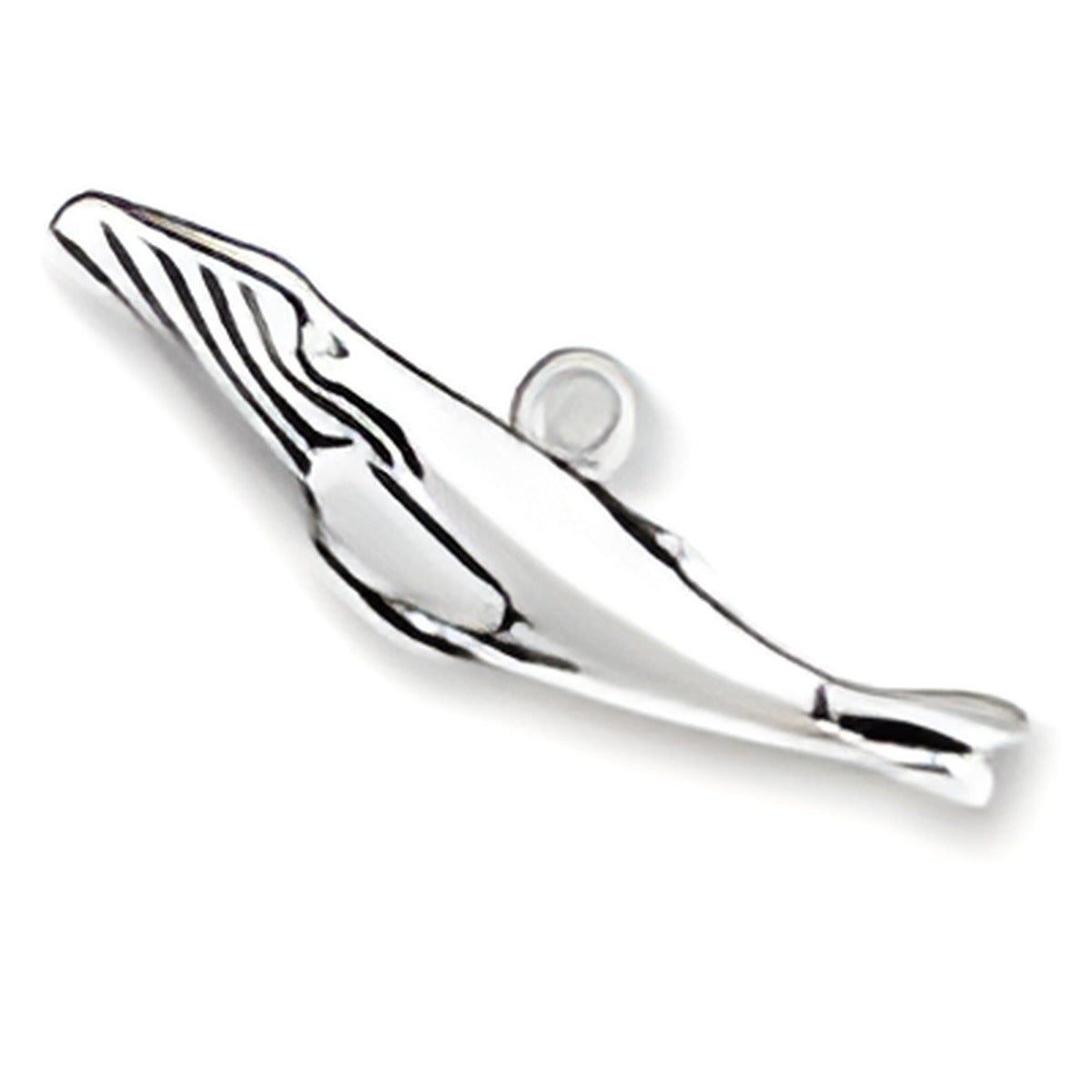Charm Factory Humpback Whale Charm made of silver, featuring detailed design and a loop for attachment.