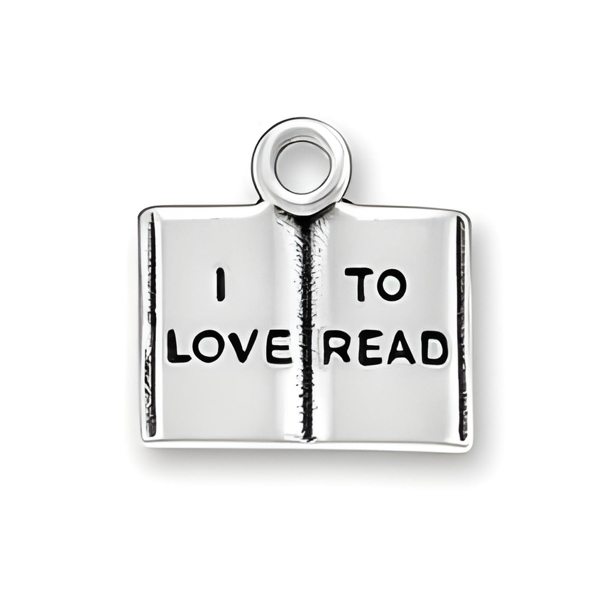 Charm Factory I Love to Read Charm, made of silver, features an open book design with the words 'I LOVE TO READ' engraved.