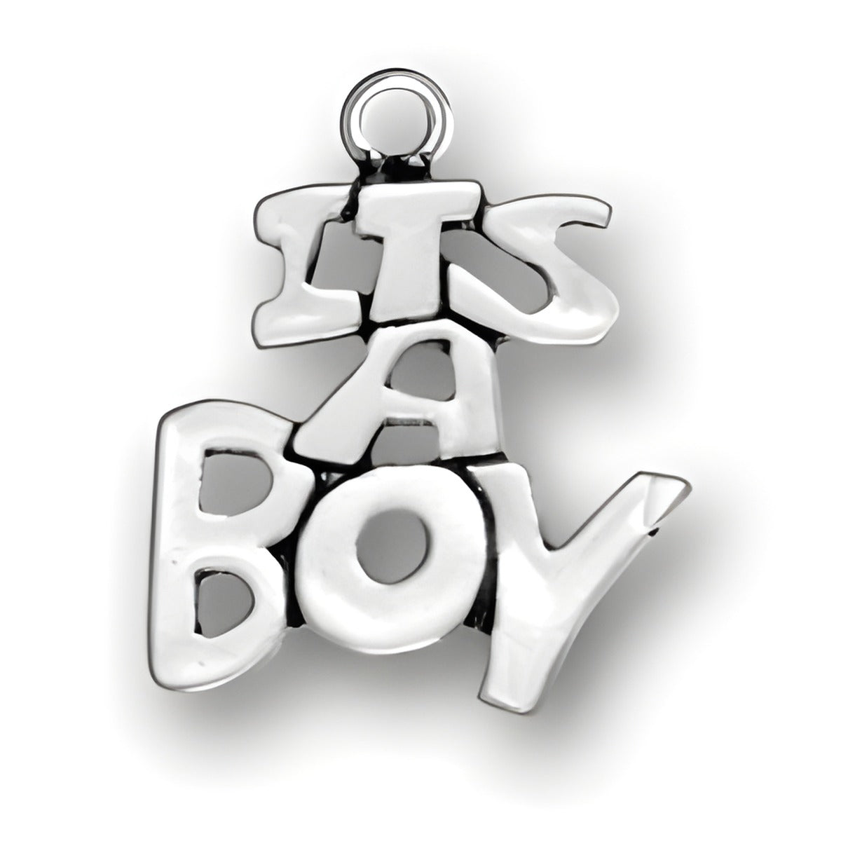 Charm Factory It's a Boy Charm made of polished silver, featuring playful lettering that spells 'It's A Boy'.