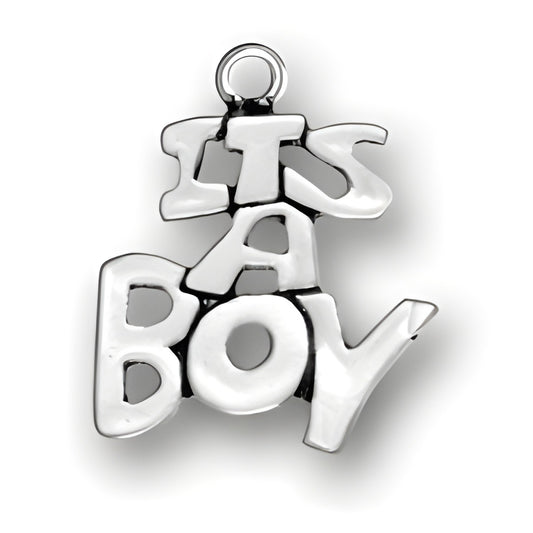 Charm Factory It's a Boy Charm made of polished silver, featuring playful lettering that spells 'It's A Boy'.