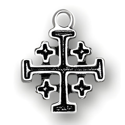 Jerusalem Cross Charm made of sterling silver, featuring a central cross with four smaller crosses at each arm.