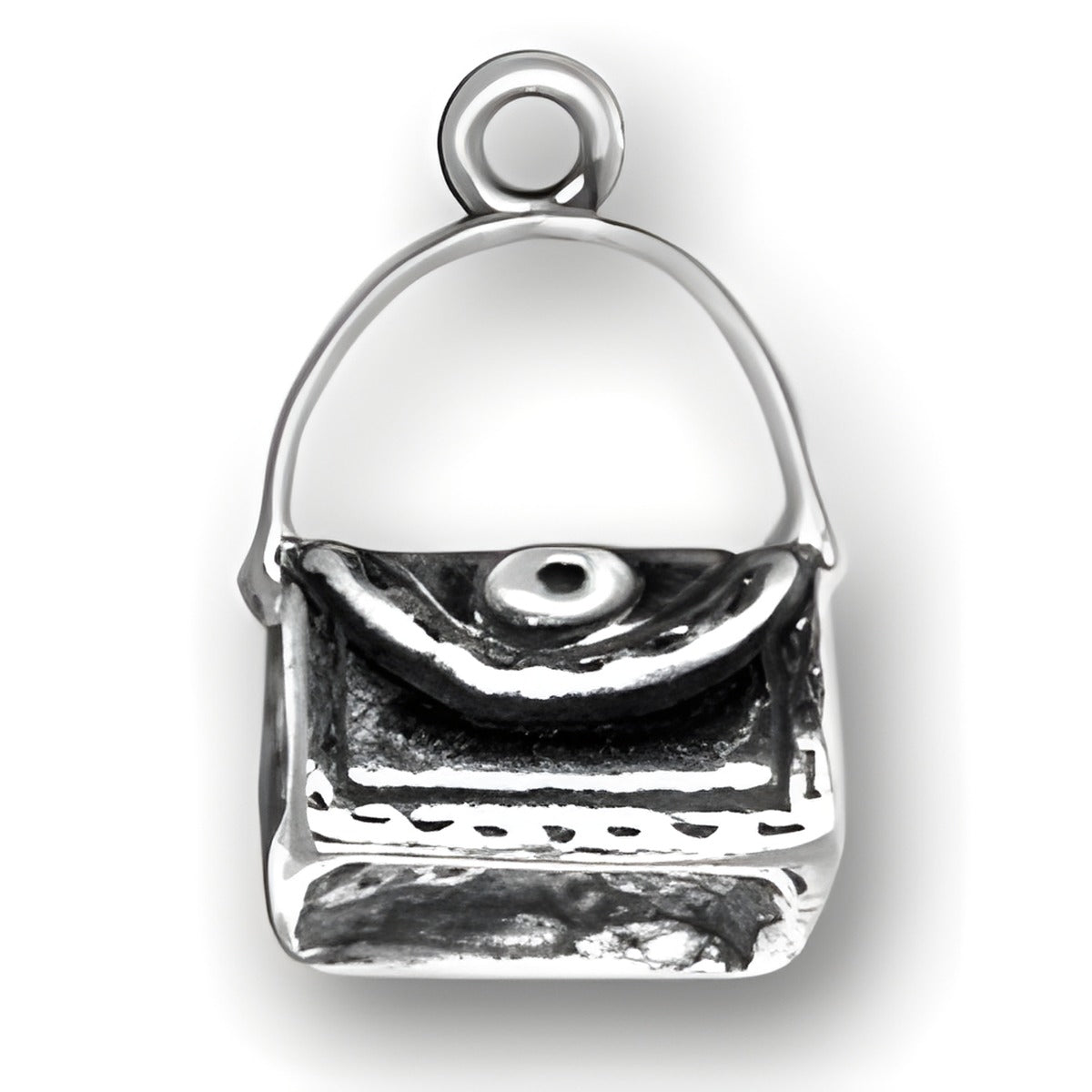 Charm Factory Ladies Handbag Charm made of sterling silver, featuring a detailed handbag design with a handle.