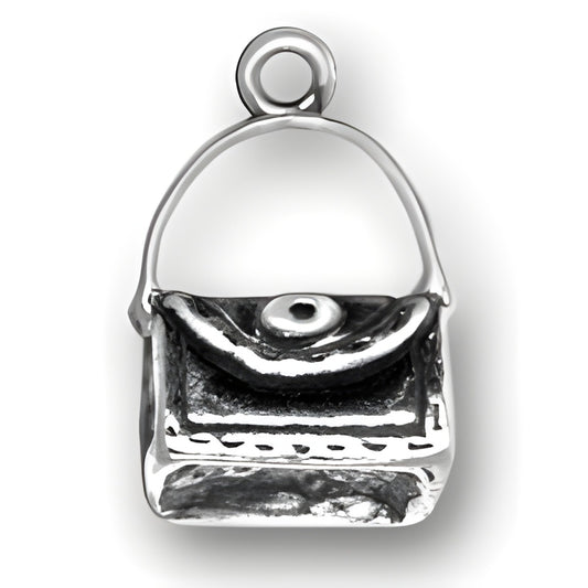 Charm Factory Ladies Handbag Charm made of sterling silver, featuring a detailed handbag design with a handle.