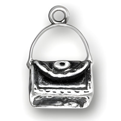 Charm Factory Ladies Handbag Charm made of sterling silver, featuring a detailed handbag design with a handle.