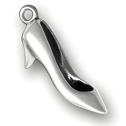 Charm Factory Ladies High Heel Shoe Charm, crafted from polished metal, featuring a sleek and stylish design.