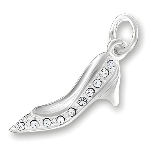 Charm Factory Ladies Shoe Charm with Crystals, crafted from silver with sparkling crystal accents.