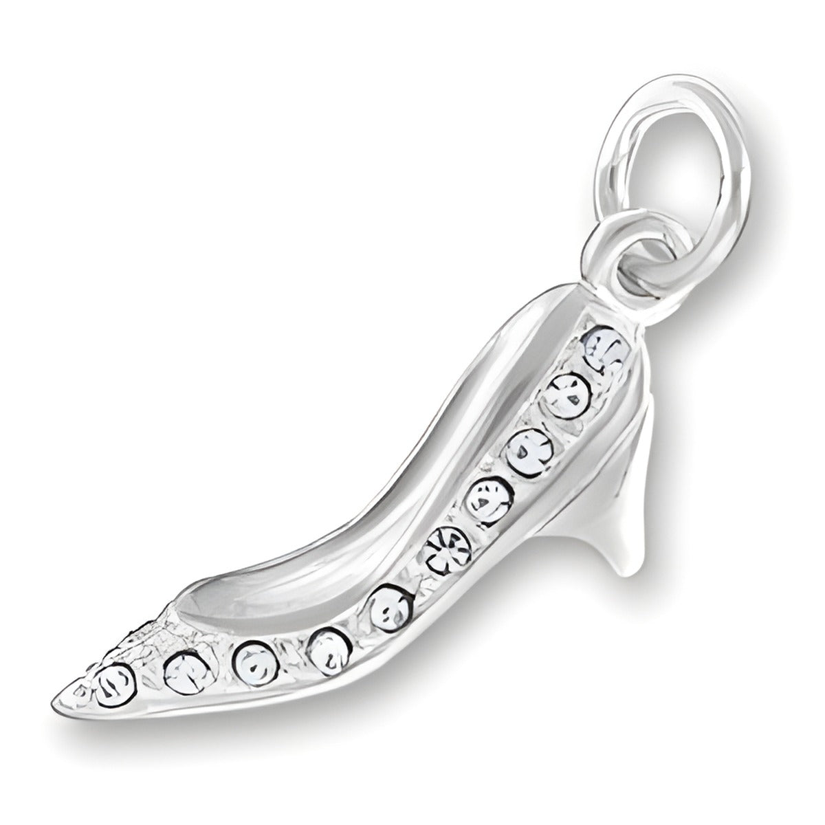 Charm Factory Ladies Shoe Charm with Crystals, crafted from silver with sparkling crystal accents.