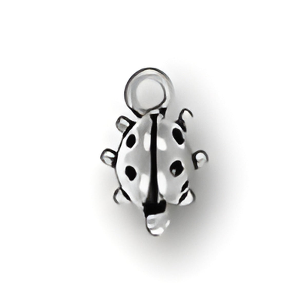 Charm Factory Ladybug Charm made of silver, featuring detailed black spots and a loop for attachment.
