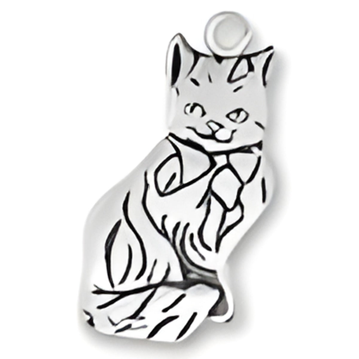 Large Flat Cat Charm by Charm Factory, crafted from sterling silver, featuring a detailed cat design.