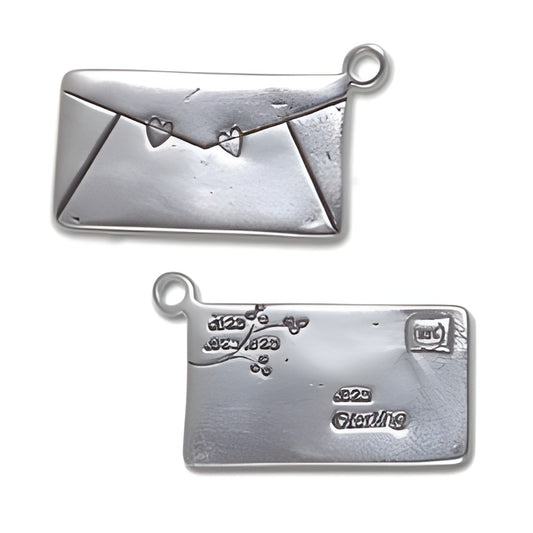 Large Love Letter Charm by Charm Factory, made of silver, featuring an envelope design with heart accents.