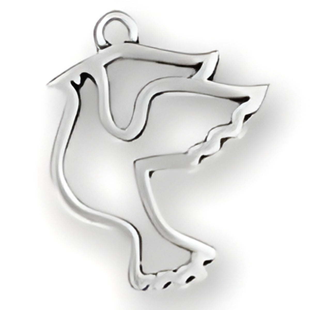 Large Peace Dove Cut Out Charm made of sterling silver, featuring a stylized dove design with cut-out details. Alt view.