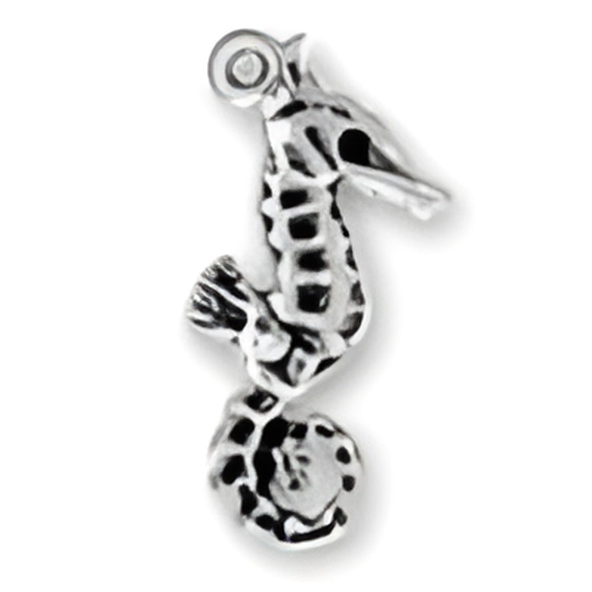 Large Seahorse Charm by Charm Factory, made of silver-toned metal, featuring intricate detailing and a loop for attachment.