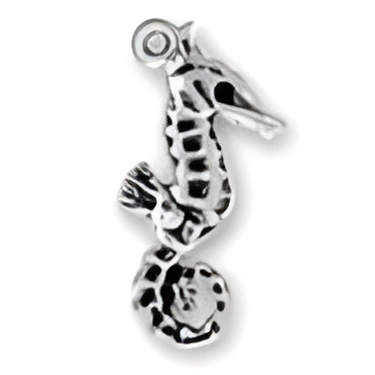Large Seahorse Charm by Charm Factory, made of silver-toned metal, featuring intricate detailing and a loop for attachment.