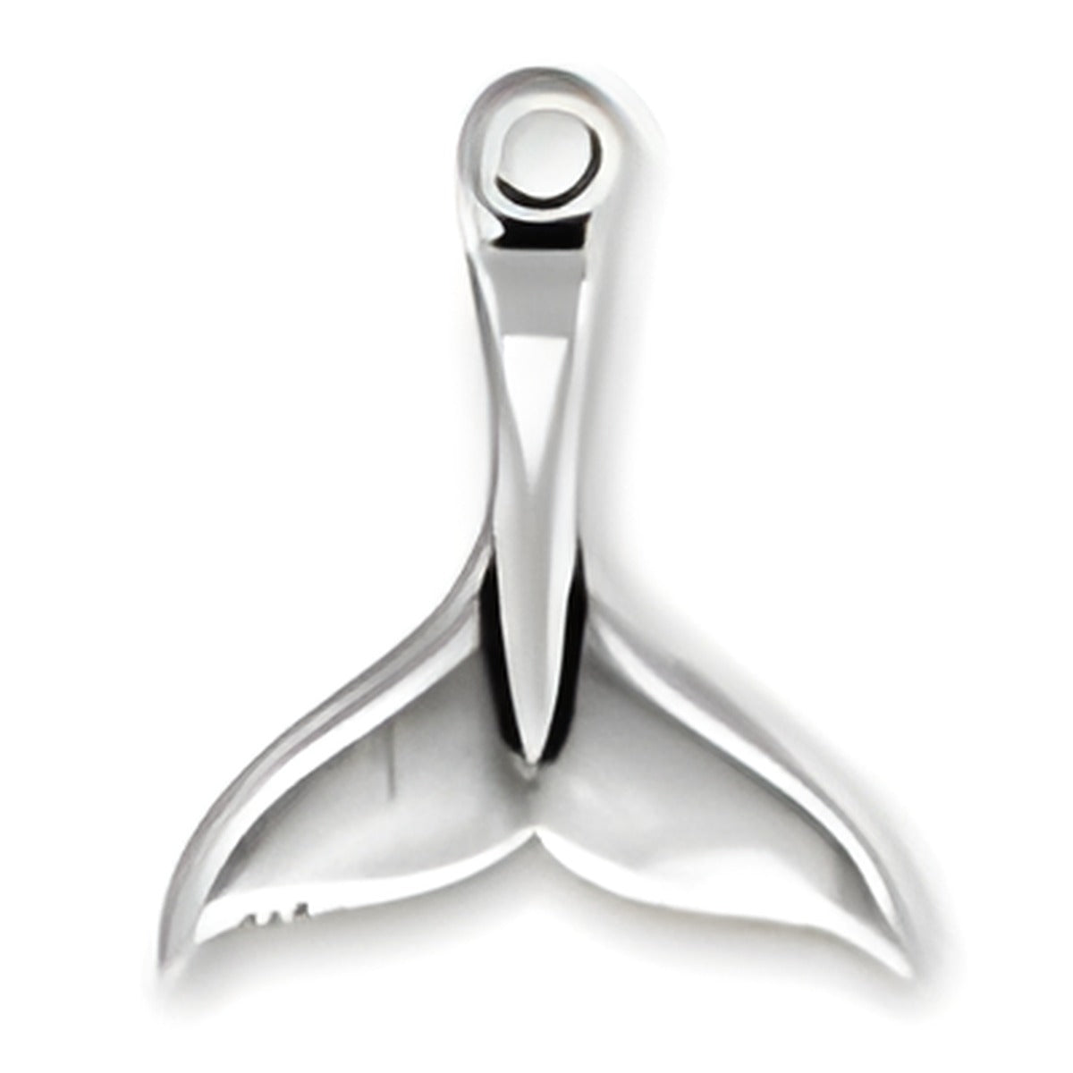 Large Whale Tail Charm by Charm Factory, made of polished silver, featuring a detailed tail design.