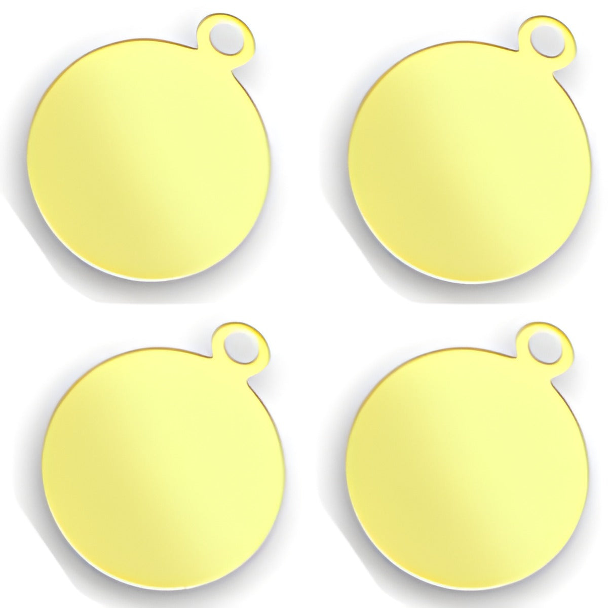 Charm Factory Laser Engraved Brass Jewelry Tags, round shape, 10mm size, featuring a small loop for attachment.