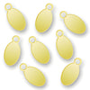 Charm Factory Laser Engraved Gold Plated Jewelry Tags, oval shape, dimensions 4.5mm x 9mm, shiny gold finish.