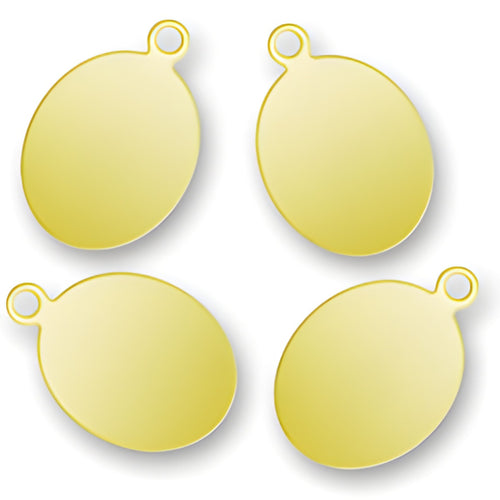 Charm Factory Laser Engraved Gold Plated Jewelry Tags, Oval shape, dimensions 8.8mm x 13mm, set of four.