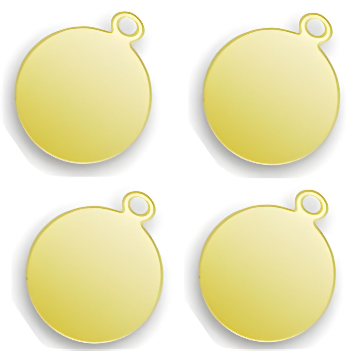 Charm Factory Laser Engraved Gold Plated Jewelry Tags, round shape, 10mm size, set of four tags.