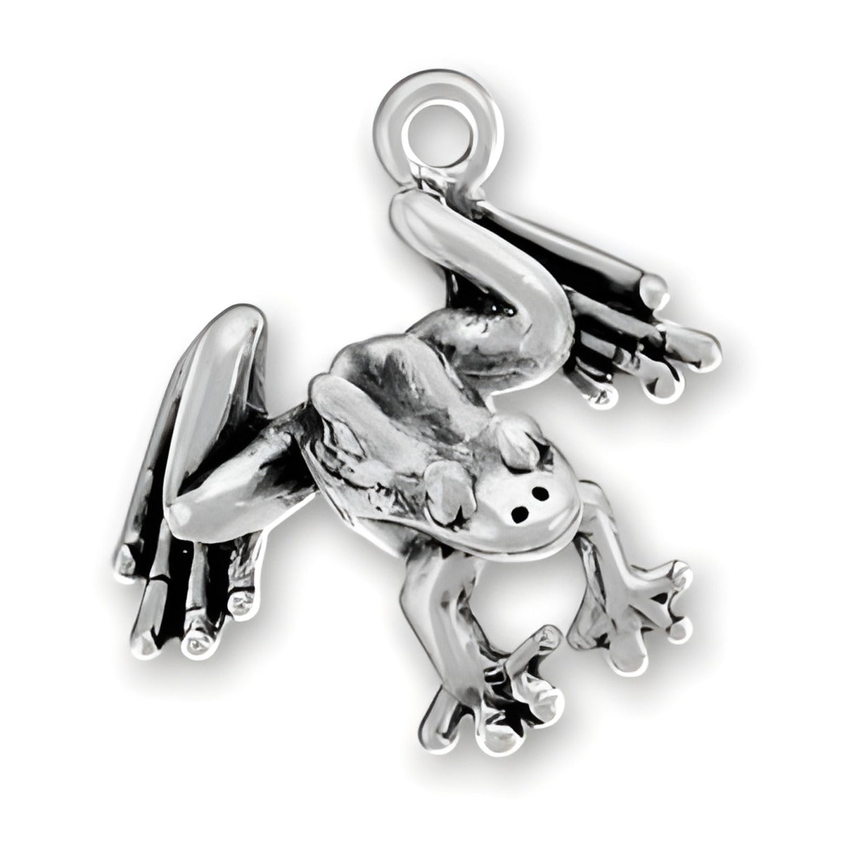 Leaping Frog Charm by Charm Factory, crafted from sterling silver, depicting a frog in mid-leap with detailed features.