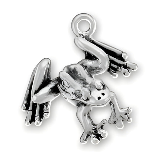 Leaping Frog Charm by Charm Factory, crafted from sterling silver, depicting a frog in mid-leap with detailed features.