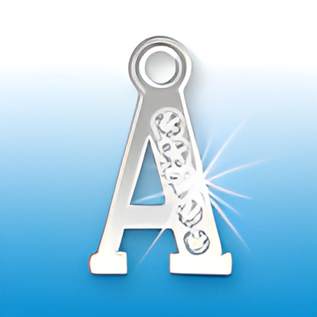 Letter A Initial Charm with Crystals Alt view.
