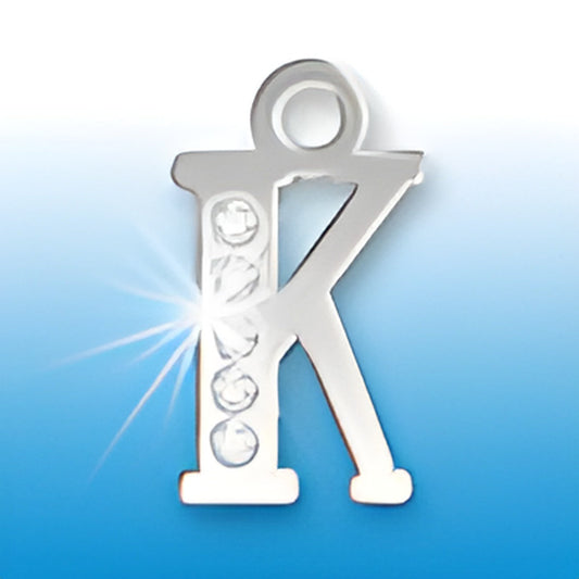 Letter K Initial Charm with Crystals Alt view.