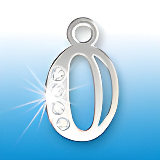 Charm Factory sterling silver Letter O initial charm adorned with crystals, featuring a shiny finish.