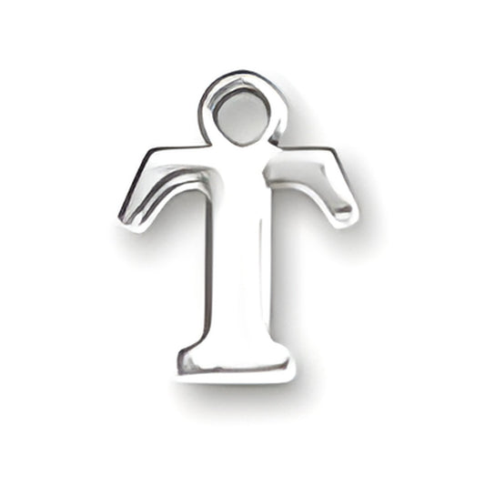 Sterling silver letter T charm with a smooth, polished finish and a loop for attachment.