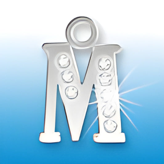Letter V initial charm with crystals, made of sterling silver, featuring a polished finish and decorative crystal accents.