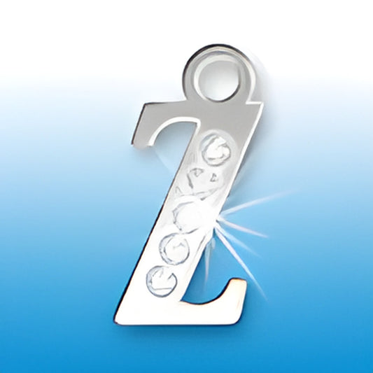 Letter Z initial charm with crystals, made of sterling silver, featuring a shiny finish and decorative crystal accents.
